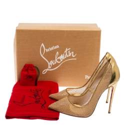 Pre Owned Christian Louboutin Metallic Gold Mesh and Leather Follies Resille Pointed Toe Pumps Size 39