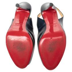Christian Louboutin Navy Blue Leather Private Number Platform Slingback Sandals Size 38