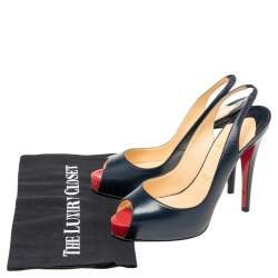 Christian Louboutin Navy Blue Leather Private Number Platform Slingback Sandals Size 38