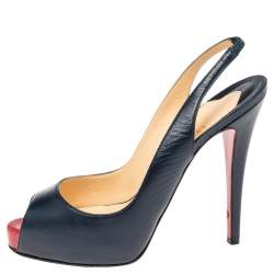 Christian Louboutin Navy Blue Leather Private Number Platform Slingback Sandals Size 38