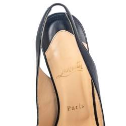 Christian Louboutin Navy Blue Leather Private Number Platform Slingback Sandals Size 38