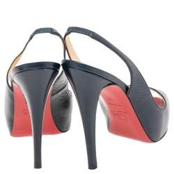 Christian Louboutin Navy Blue Leather Private Number Platform Slingback Sandals Size 38