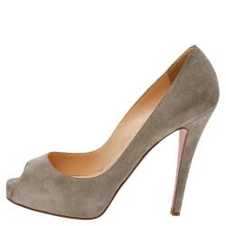 Christian Louboutin Grey Suede Prive Peep Toe Platform Pumps Size 38.5