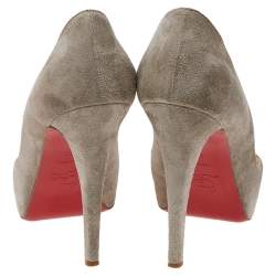 Christian Louboutin Grey Suede Prive Peep Toe Platform Pumps Size 38.5