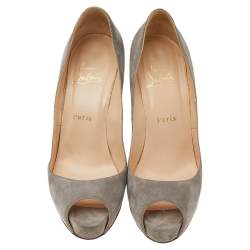 Christian Louboutin Grey Suede Prive Peep Toe Platform Pumps Size 38.5