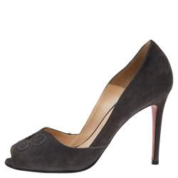 Pre Owned Christian Louboutin Dark Grey Suede Peep Toe Pumps Size 38
