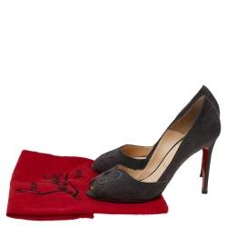 Pre Owned Christian Louboutin Dark Grey Suede Peep Toe Pumps Size 38