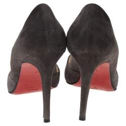 Pre Owned Christian Louboutin Dark Grey Suede Peep Toe Pumps Size 38