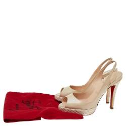 Christian Louboutin Beige Patent Leather Peep Toe Slingback Sandals Size 38