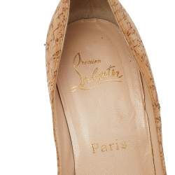Pre Owned Christian Louboutin Beige Cork Materna Zeppa Wedge Peep Toe Pumps Size 37.5