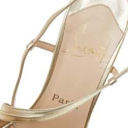 Pre Owned Christian Louboutin Metallic Gold Leather Strappy Slingback Sandals Size 38
