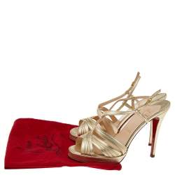 Pre Owned Christian Louboutin Metallic Gold Leather Strappy Slingback Sandals Size 38