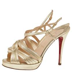 Pre Owned Christian Louboutin Metallic Gold Leather Strappy Slingback Sandals Size 38