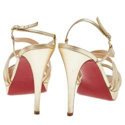 Pre Owned Christian Louboutin Metallic Gold Leather Strappy Slingback Sandals Size 38