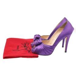 Christian Louboutin Purple Satin Knotted Greissimo Platform Peep Toe Pumps Size 38