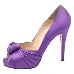 Christian Louboutin Purple Satin Knotted Greissimo Platform Peep Toe Pumps Size 38