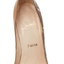 Christian Louboutin Metallic Gold Printed Leather New Very Prive 120 Peep Toe Pumps Size 38