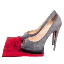 Christian Louboutin Grey Suede Palais Royal Peep Toe Pumps Size 37