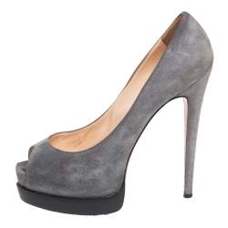 Christian Louboutin Grey Suede Palais Royal Peep Toe Pumps Size 37