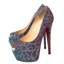 Christian Louboutin Multicolor Leopard Print Lurex Highness Peep Toe Platform Pumps Size 36.5