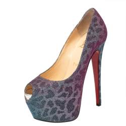 Christian Louboutin Multicolor Leopard Print Lurex Highness Peep Toe Platform Pumps Size 36.5