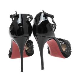 Pre Owned Christian Louboutin Black Patent Leather and Mesh Salopatina Pumps Size 36