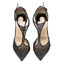Pre Owned Christian Louboutin Black Patent Leather and Mesh Salopatina Pumps Size 36