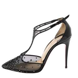 Pre Owned Christian Louboutin Black Patent Leather and Mesh Salopatina Pumps Size 36