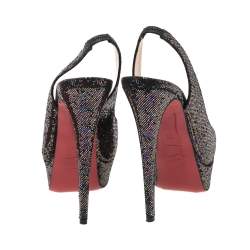 Pre Owned Christian Louboutin Multicolor Lurex Fabric Lady Peep Toe Platform Slingback Sandals Size 36