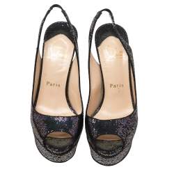 Pre Owned Christian Louboutin Multicolor Lurex Fabric Lady Peep Toe Platform Slingback Sandals Size 36