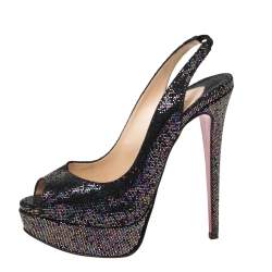Pre Owned Christian Louboutin Multicolor Lurex Fabric Lady Peep Toe Platform Slingback Sandals Size 36
