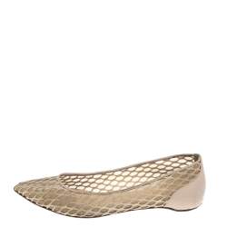 Christian Louboutin  Beige Leather And Mesh Ballet Flats Size 36.5