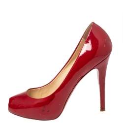 Christian Louboutin Red Patent Leather Peep Toe Platform Pumps Size 38