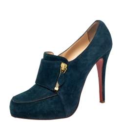 Christian Louboutin Teal Blue Suede Loafer Booties Size 39