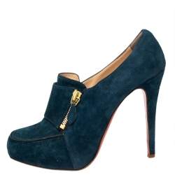 Christian Louboutin Teal Blue Suede Loafer Booties Size 39