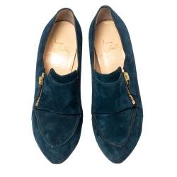 Christian Louboutin Teal Blue Suede Loafer Booties Size 39