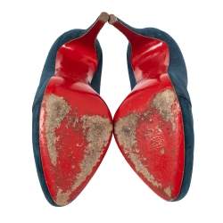 Christian Louboutin Teal Blue Suede Loafer Booties Size 39