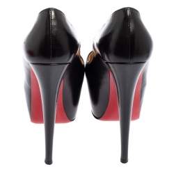 Pre Owned Christian Loboutin Black Leather Daffodile Platform Pumps Size 36.5