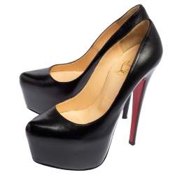 Pre Owned Christian Loboutin Black Leather Daffodile Platform Pumps Size 36.5