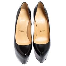 Pre Owned Christian Loboutin Black Leather Daffodile Platform Pumps Size 36.5