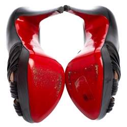 Pre Owned حذاء كعب عالي كريستيان لوبوتان أبورينا جلد أسود نعل سميك مقاس 36