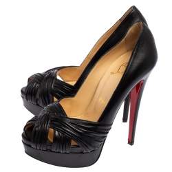 Pre Owned حذاء كعب عالي كريستيان لوبوتان أبورينا جلد أسود نعل سميك مقاس 36