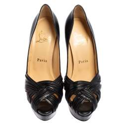 Pre Owned حذاء كعب عالي كريستيان لوبوتان أبورينا جلد أسود نعل سميك مقاس 36