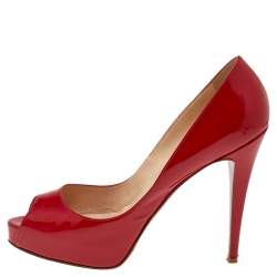 Pre Owned Christian Louboutin Red Patent Leather Very Prive PeepToe Pumps Size 39