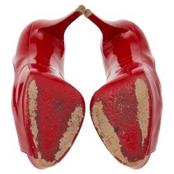 Pre Owned Christian Louboutin Red Patent Leather Very Prive PeepToe Pumps Size 39