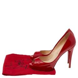 Pre Owned Christian Louboutin Red Patent Leather Very Prive PeepToe Pumps Size 39
