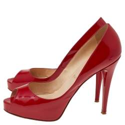 Pre Owned Christian Louboutin Red Patent Leather Very Prive PeepToe Pumps Size 39
