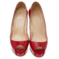 Pre Owned Christian Louboutin Red Patent Leather Very Prive PeepToe Pumps Size 39