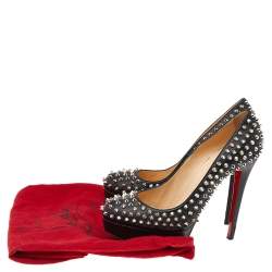 Pre Owned Christian Louboutin Black Leather Spikes Platform Pumps Size 39.5
