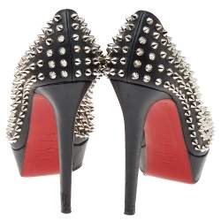 Pre Owned Christian Louboutin Black Leather Spikes Platform Pumps Size 39.5